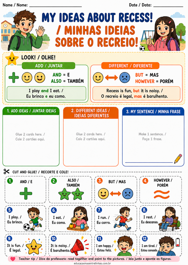 Ficha imprimível do Caminho C sobre conectores and, but e however
